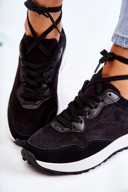 Damskie Zamszowe Buty Sportowe Czarne Nayla