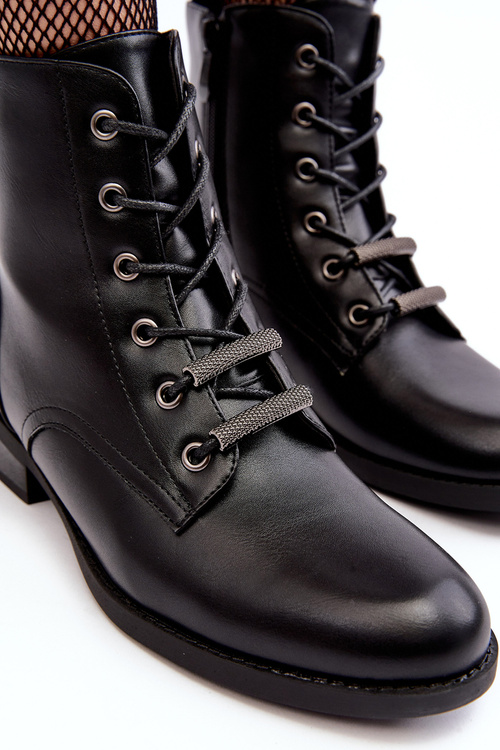 Klasyczne Skórzane Damskie Ocieplane Botki S.Barski HY75-10 Czarne