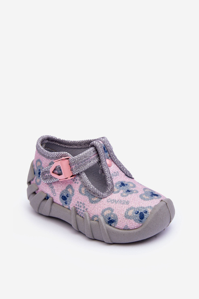 Buty Papcie Błyszczące Befado 110P474 Szaro-Różowe