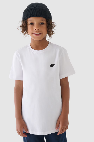 Chłopięcy T-shirt Gładki Bawełniany Biały 4F 4FJWMM00TTSHM1626-10S