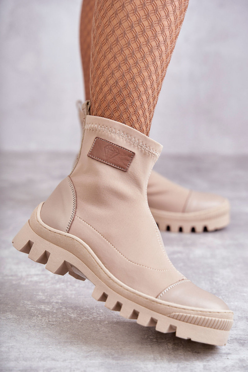 Damskie Materiałowe Botki Nicole 2703 Beżowe