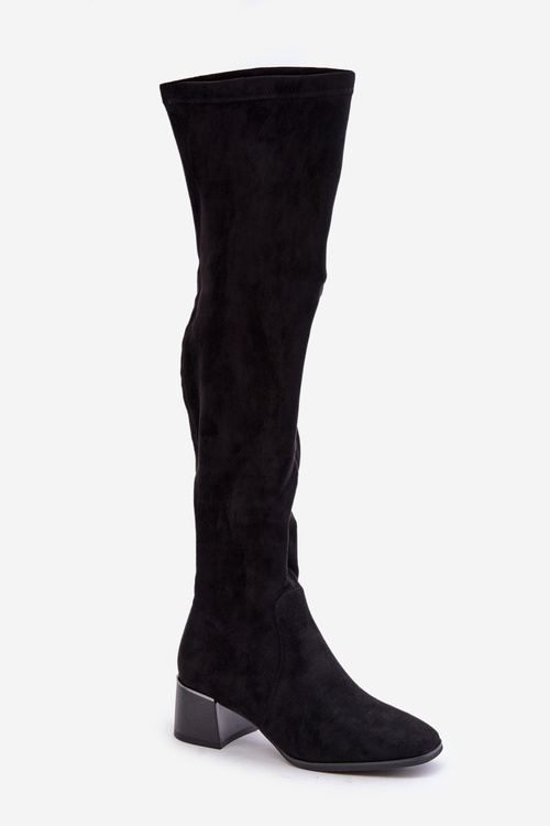 Kozaki Na Obcasie Klocku Za Kolano Z Eko Zamszu Czarne Galadi