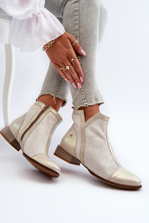 Skórzane Botki Damskie Na Niskim Obcasie Maciejka 06397-22 Jasnobeżowe