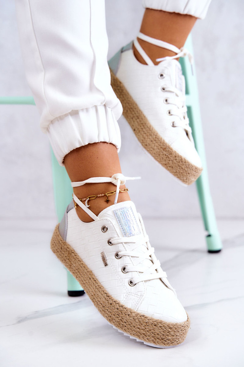 Wiązane Espadryle Na Plecionej Platformie Big Star JJ274397 Białe