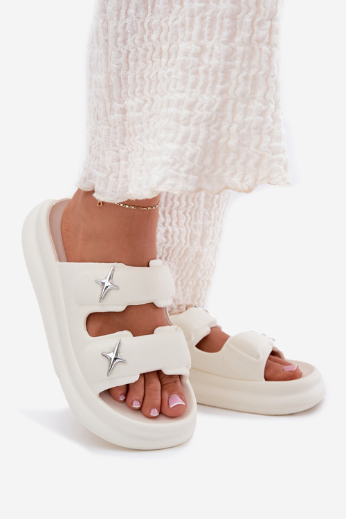 Piankowe Klapki Damskie Na Platformie Ecru Falowena