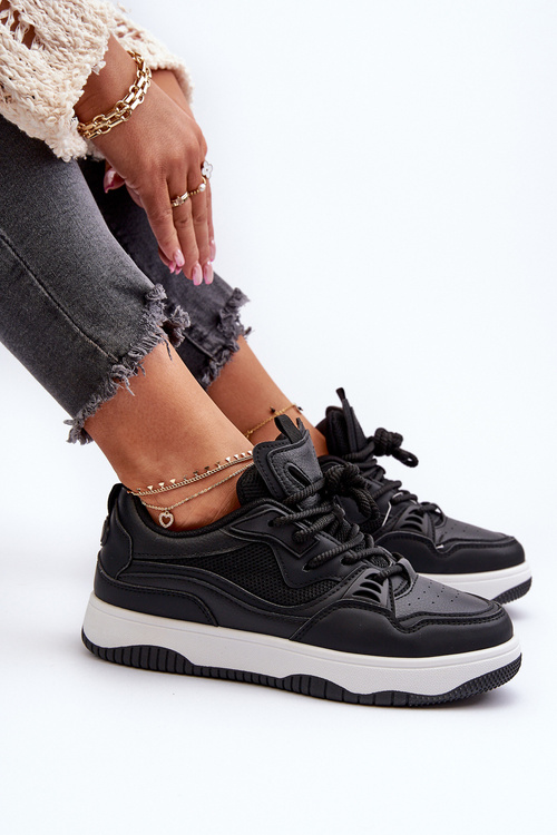 Sneakersy Damskie Na Platformie Czarne Etnaria