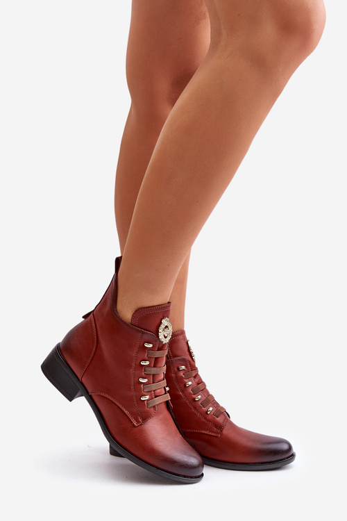 Niskie Botki Ocieplane Na Zamek Z Ozdobą Brązowe Nevalia