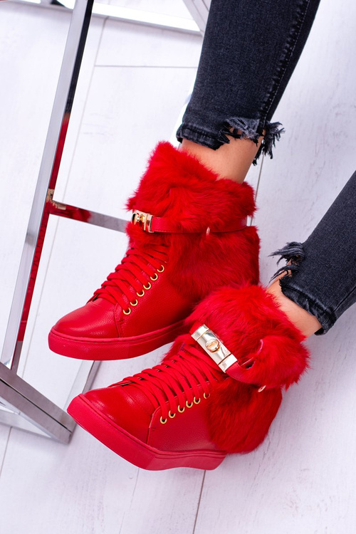 Lu Boo Czerwone Botki z Naturalnym Futrem Gisele