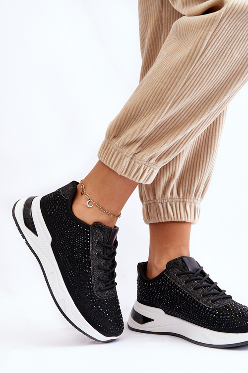 Damskie Sneakersy Z Cyrkoniami Czarne Raiden