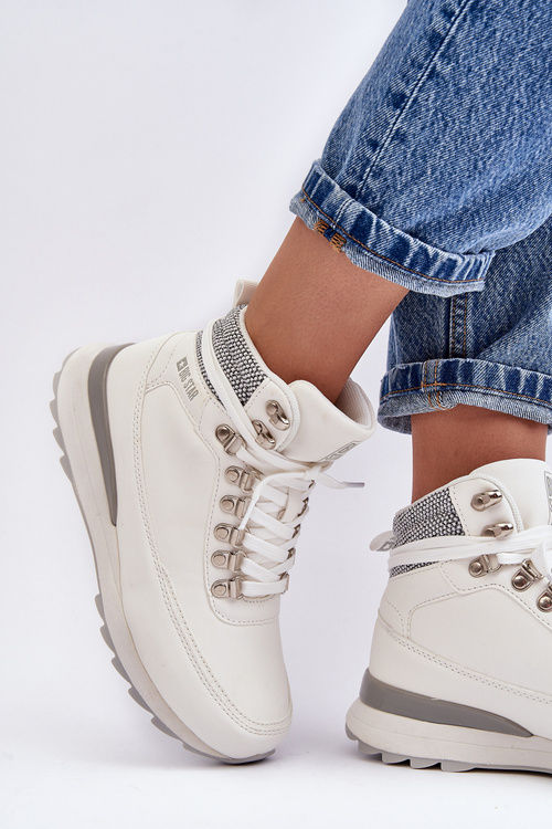 Buty Trekkingowe Trapery Sznurowane Białe Big Star MM274675