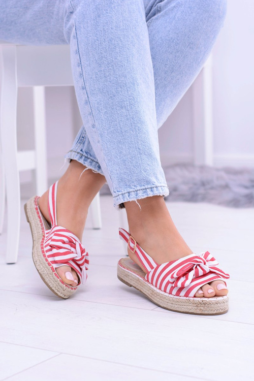 Czerwone Damskie Sandały Espadryle Kokardy Buni