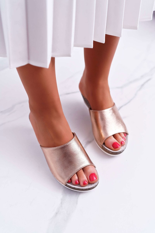 Damskie Klapki Na Koturnie Eleganckie Champagne Loca