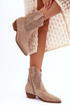 Damskie Ażurowe Botki Kowbojki Beżowe Reeds