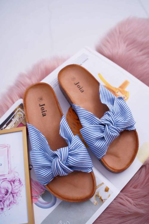 Damskie Klapki Na Korku Kokarda Niebieskie Randy