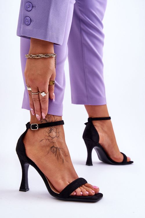 Zamszowe Damskie Sandały Na Obcasie Czarne Rousses