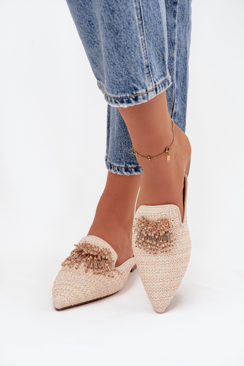 Klapki Damskie Z Ozdobą Beżowe Katrine