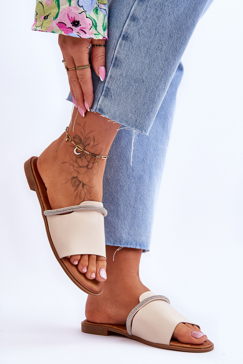 Eleganckie Klapki Na Płaskim Obcasie Beżowe Termen