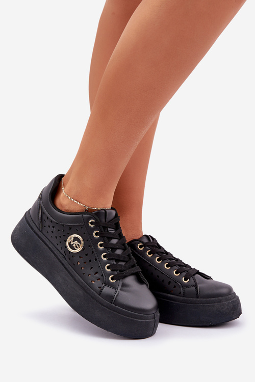 Ażurowe Sneakersy Ze Złotym Detalem Czarne Cassildi