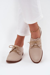 Skórzane Półbuty Damskie Eleganckie Sznurowane Zazoo 4238 Beżowe