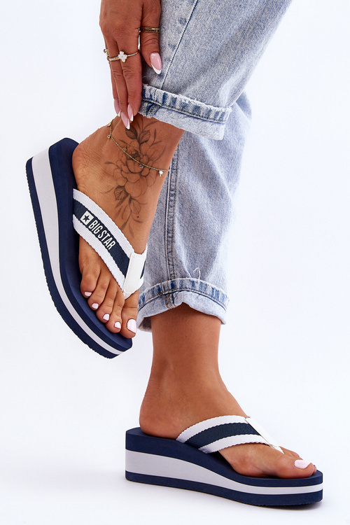 Damskie Klapki Japonki Na Koturnie Big Star HH274A094 Granatowe