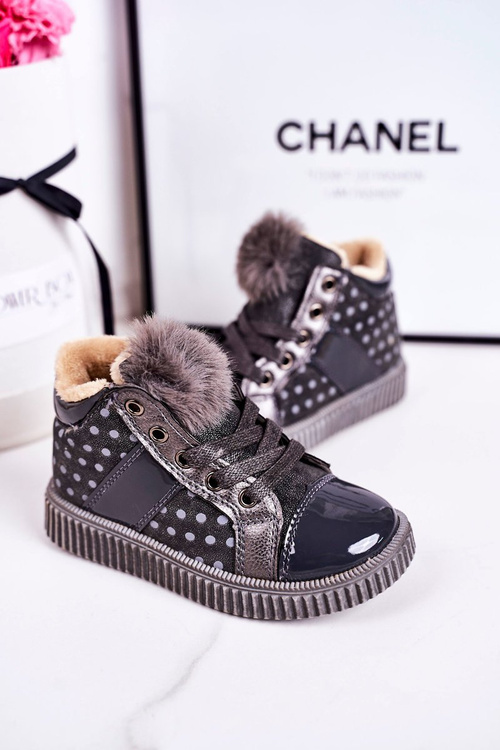Dziecięce Ocieplane Botki Trampki W Groszki Szare Anastasia