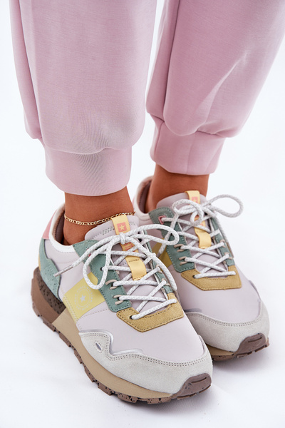 Zamszowe Sneakersy Damskie Big Star RR274244 HI-POLY SYSTEM Szaro-Żółte