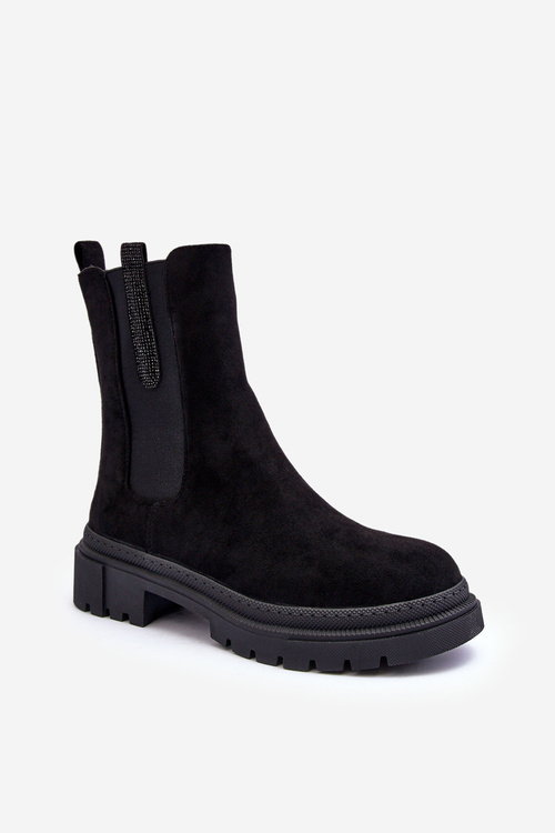 Sztyblety Botki Damskie Zamszowe Czarne Alexetta