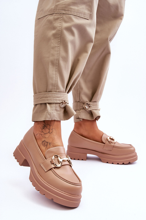 Skórzane Wsuwane Mokasyny Damskie Beżowe Albie