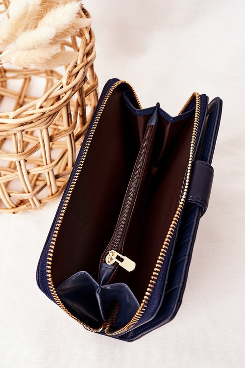 Duży Portfel Damski Z Kieszenią Granatowy