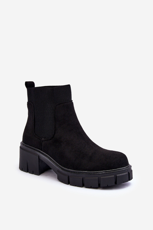 Zamszowe Botki Z Elastyczną Wstawką Czarne Anyfer
