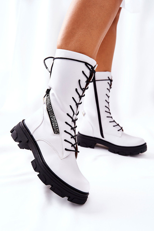 Botki Trapery Glany Sergio Leone TR747 Białe