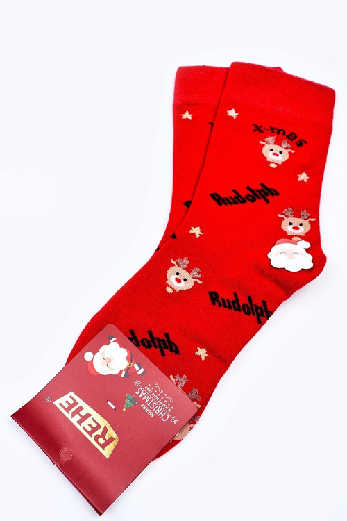 Świąteczne Bawełniane Skarpetki RUDOLPH Czerwone
