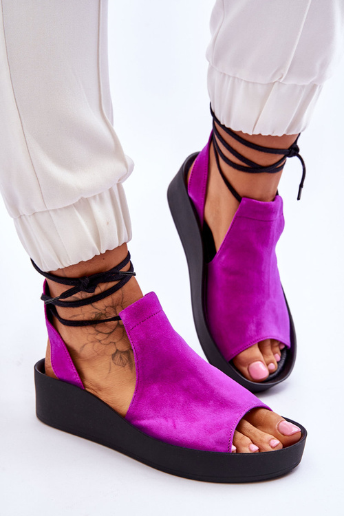 Zazoo 2743 Zamszowe Sandały Na Koturnie Fuksja