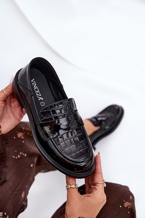 Lakierowane Skórzane Mokasyny Damskie Vinceza 91125 Czarne