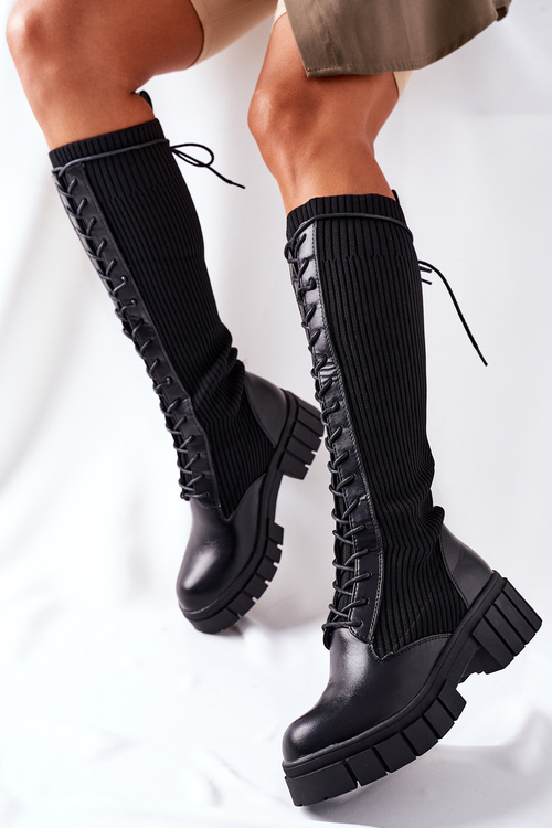 Wysokie Kozaki ze Skarpetą Czarne Monteri