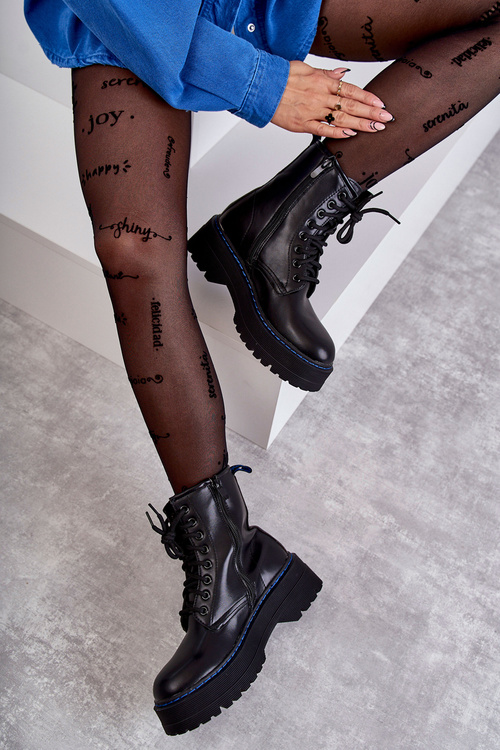 Damskie Wiązane Botki Glany Czarne Callie