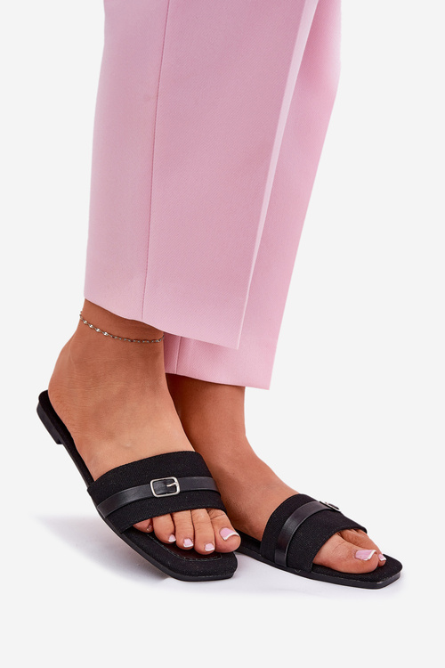 Płaskie Klapki Damskie Z Paskiem I Sprzączką Czarne Zilina