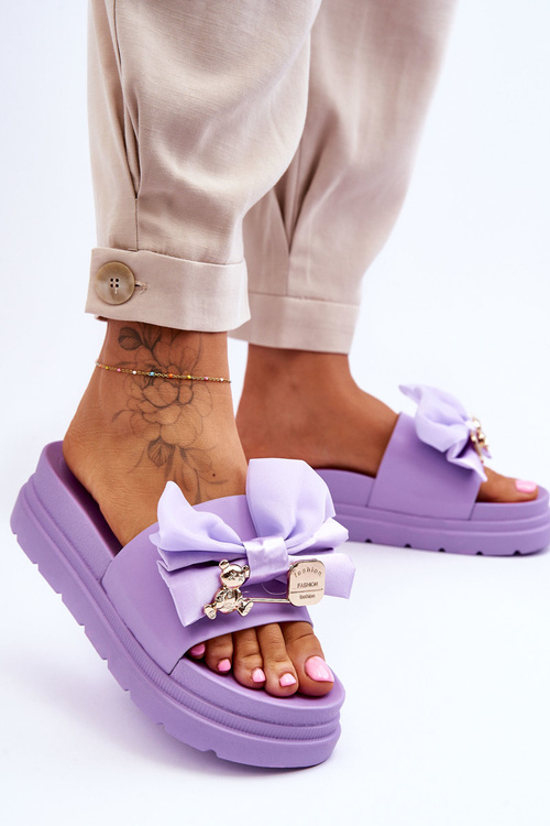 Klapki Z Kokardą I Ozdobnym Misiem Fioletowe Suzy