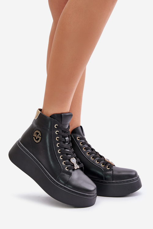 Wysokie Skórzane Sneakersy Damskie Na Platformie Vinceza 66707 Czarne