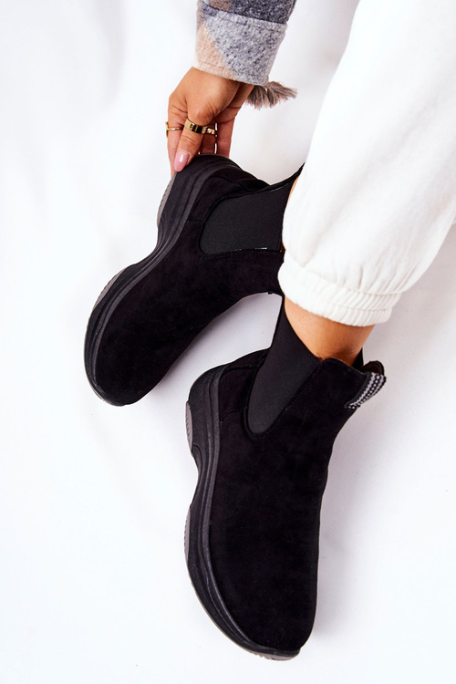 Botki Na Platformie Zamszowe Czarne Nicci