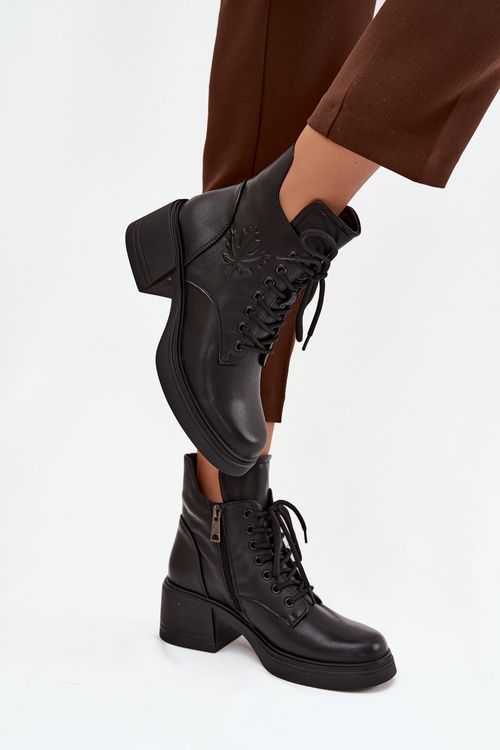 Botki Damskie Skórzane Na Klocku Ocieplane Vinceza 39950 Czarne