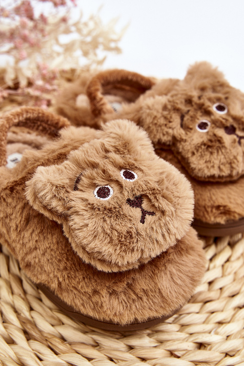 Kapcie Dziecięce Futrzane Z Misiem Brązowe Dicera