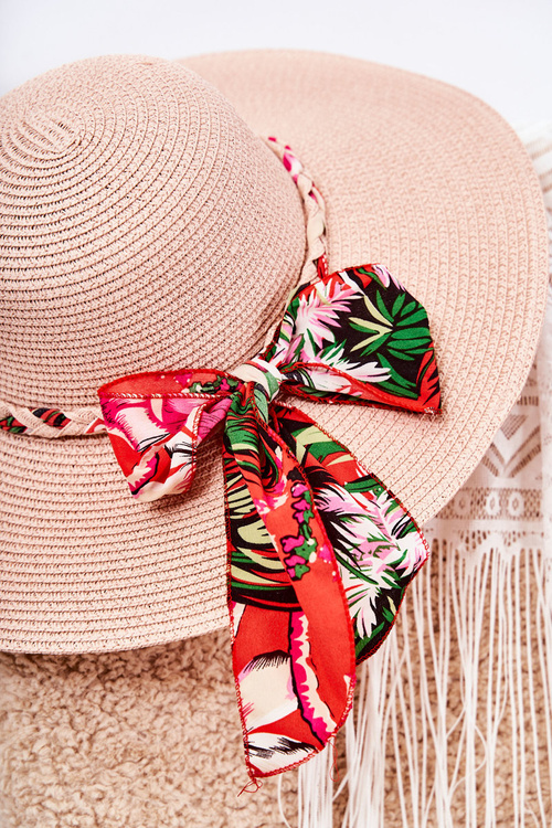 Damski Kapelusz Z Kolorowym Paskiem Różowy Marsela