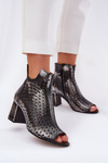 Skórzane Ażurowe Botki Maciejka 05420-01 Czarne
