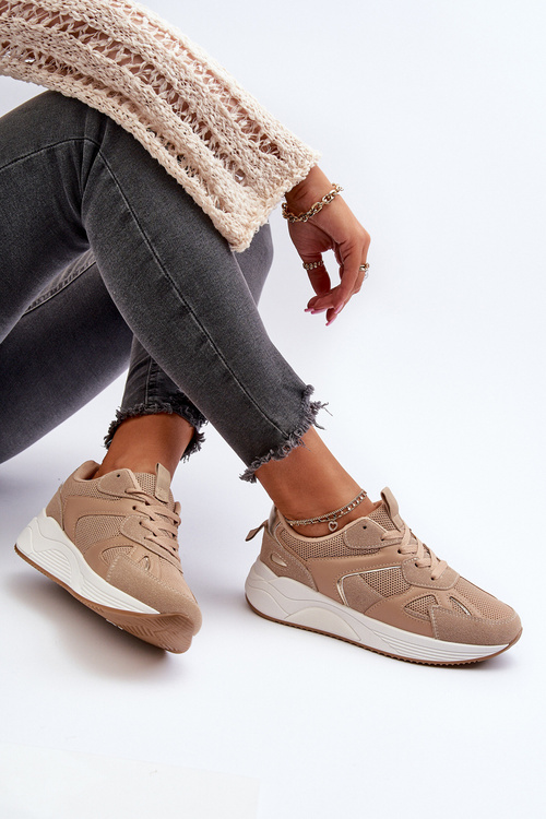 Sneakersy Damskie Na Platformie Brązowe Lenivia