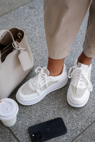 Sneakersy Damskie Ze Wzorem Białe Fenarra