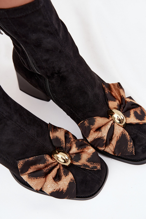 Botki Damskie Z Kokardą Na Klocku D&A JC52-827 Czarne