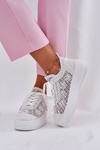 Sneakersy Damskie Na Platformie Z Szydełkową Cholewką Białe Mirietto
