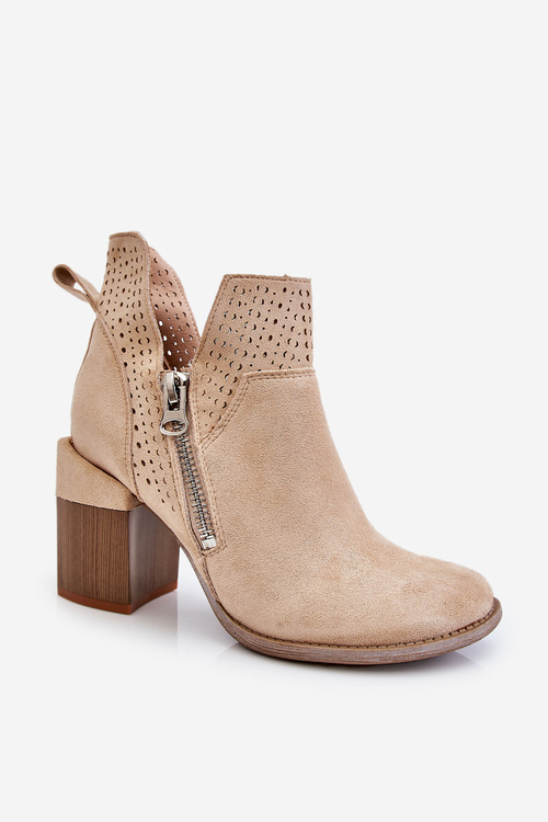 Zamszowe Botki Na Masywnym Obcasie Jasnobeżowe Camden