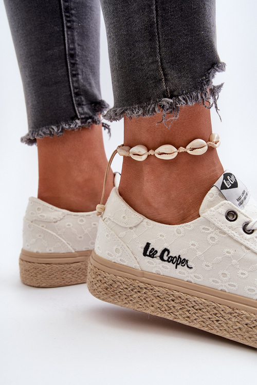Koronkowe Trampki Damskie Z Plecionką Lee Cooper LCW-24-44-2425 Białe